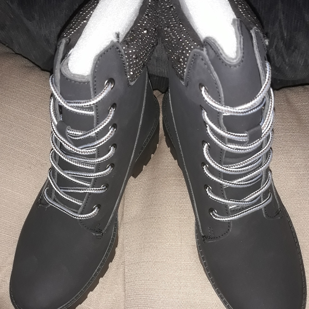 Rhinestone Collar Lace Up Boots